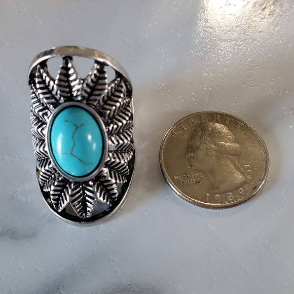 Silver Tone & Turquoise Stone Stretch Band Ring 💥3 for $24💥 - Picture 9 of 17
